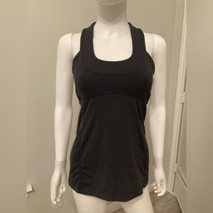 Lululemon Black Scoop Neck Tank Top Built In Bra Mesh Racerback SZ - 8